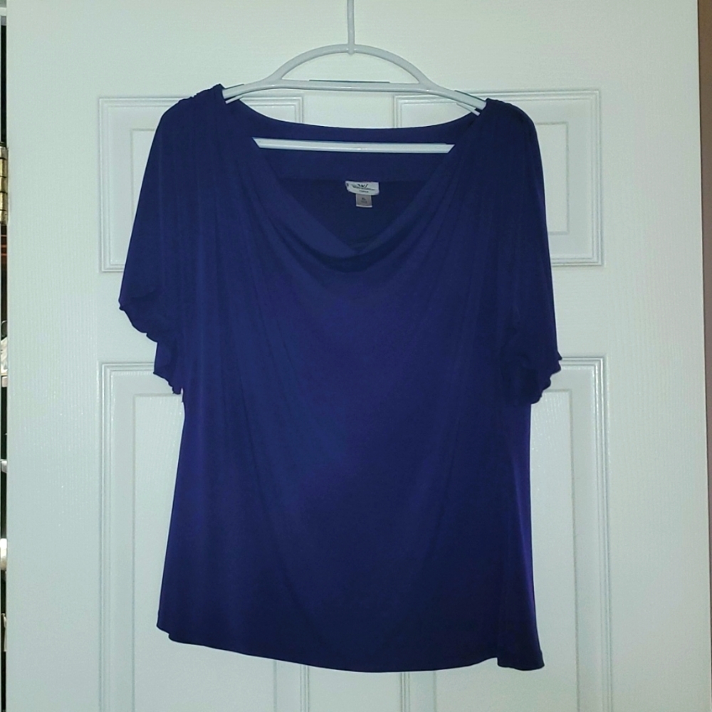 XL Purple Ladies scoop neck blouse with open ruffle sleeves